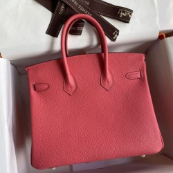 Hermes Birkin 25 Retourne Borsa fatta a mano Rossetto rosa Clemence