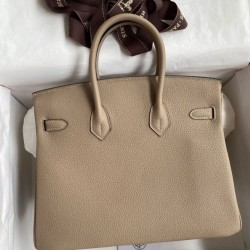 Borsa Hermes Birkin 25 Retourne Tortora Clemence Grigio