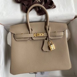 Borsa Hermes Birkin 25 Retourne Tortora Clemence Grigio