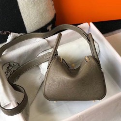 Borsa Hermes Lindy Mini Taupe Clemence in pelle di vitello