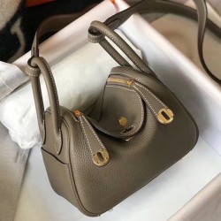 Borsa Hermes Lindy Mini Taupe Clemence in pelle di vitello