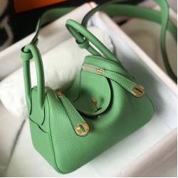 Borsa Hermes Lindy Mini Clemence in pelle di vitello verde