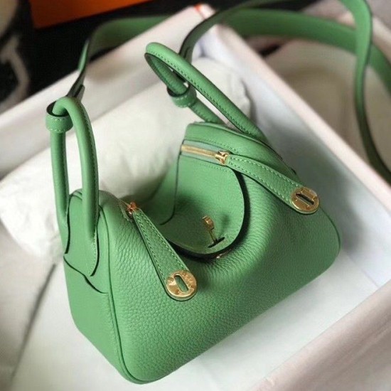 Replica Borsa Hermes Lindy Mini Clemence in pelle di vitello verde Replica Borsa Hermes Lindy Mini Clemence in pelle di vitello verde