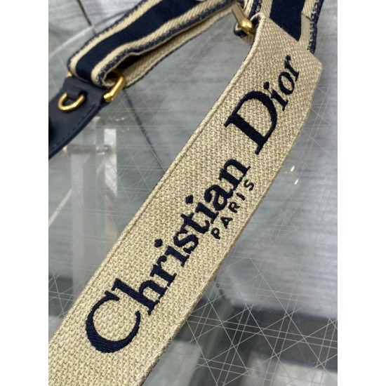 Replica Tracolla regolabile Dior con ricamo ad anello Tela Blu