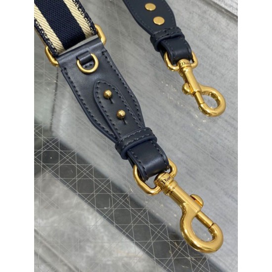 Replica Tracolla regolabile Dior con ricamo ad anello Tela Blu