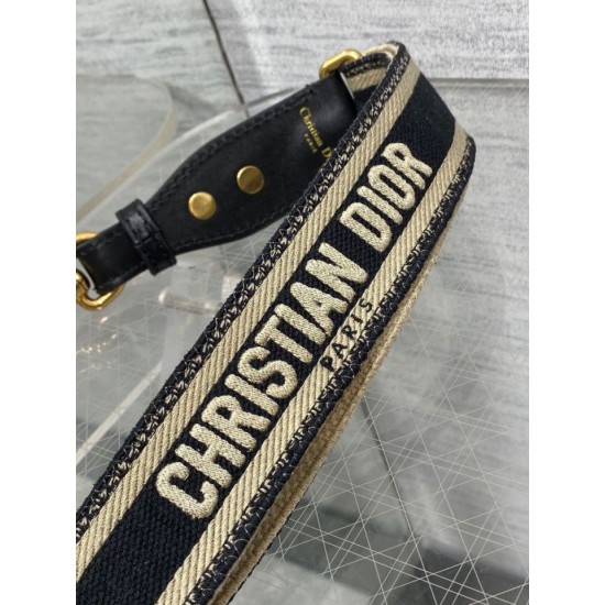 Replica Tracolla regolabile Dior con ricamo ad anello Tela Nera Replica Tracolla regolabile Dior con ricamo ad anello Tela Nera