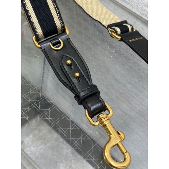 Replica Tracolla regolabile Dior con ricamo ad anello Tela Nera Replica Tracolla regolabile Dior con ricamo ad anello Tela Nera