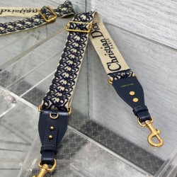 Tracolla Dior Regolabile con Anello Ricamo Obliquo Blu