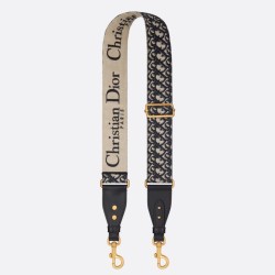 Tracolla Dior Regolabile con Anello Ricamo Obliquo Blu