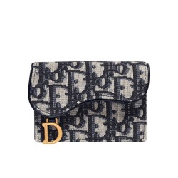 Portafoglio Christian Dior Oblique Saddle Blu scuro