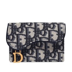Portafoglio Christian Dior Oblique Saddle Blu scuro