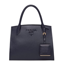 Borsa in pelle Saffiano monocromatica Prada 1BA156 blu scuro