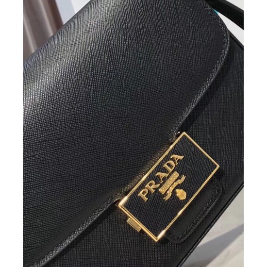 Replica Borsa in pelle Saffiano Prada Embleme 1BD217 Nera
