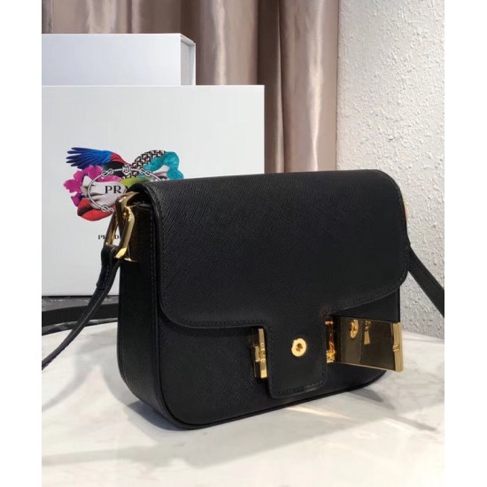 Replica Borsa in pelle Saffiano Prada Embleme 1BD217 Nera