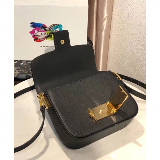 Replica Borsa in pelle Saffiano Prada Embleme 1BD217 Nera