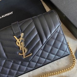 YSL Saint Laurent Portafoglio Woc con catena a busta monogramma Bianco