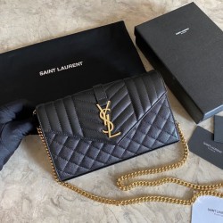 YSL Saint Laurent Portafoglio Woc con catena a busta monogramma Bianco