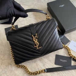YSL Saint Laurent Borsa a tracolla media con busta Kate Chain Mix Matelasse Black Gold
