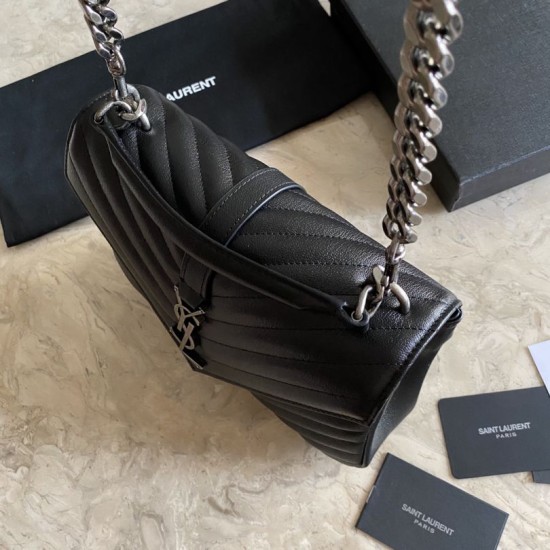 Replica Borsa a tracolla YSL Saint Laurent Medium Envelope Kate Chain Mix Matelasse Nero Argento