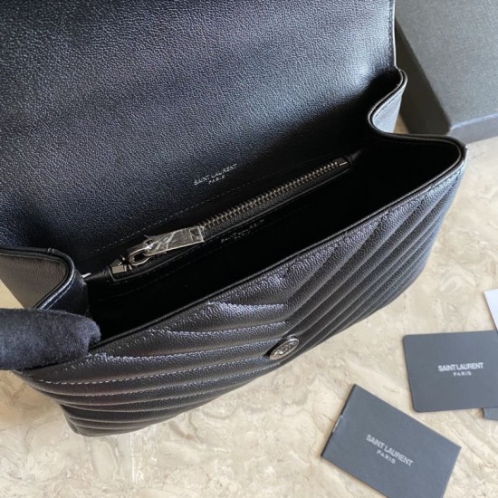 Replica Borsa a tracolla YSL Saint Laurent Medium Envelope Kate Chain Mix Matelasse Nero Argento