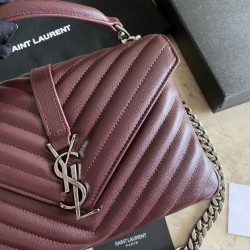 YSL Saint Laurent Borsa a tracolla media con busta Kate Chain Mix Matelasse Maroon