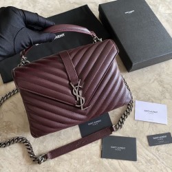 YSL Saint Laurent Borsa a tracolla media con busta Kate Chain Mix Matelasse Maroon