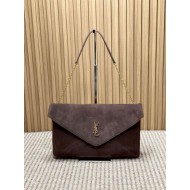 YSL Saint Laurent Cassandre Borsa a busta grande con catena scamosciata marrone