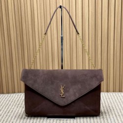 YSL Saint Laurent Cassandre Borsa a busta grande con catena scamosciata marrone