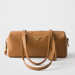 Borsa media Prada con lucchetto caramello