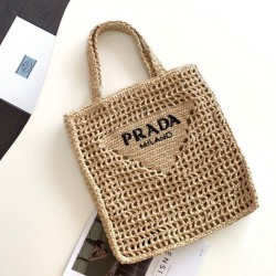 Prada Small Tote Bag Raffia Intrecciata Beige