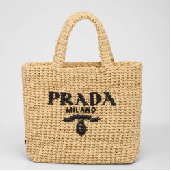 Prada Small Crochet Tote Bag Raffia-effect Yarn Beige