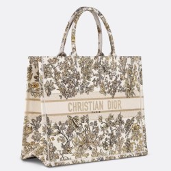 Borsa tote grande a libro Dior Ricamo Unicorno Millefiori colore oro