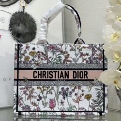 Dior Medium Book Tote Bag Ricamo Toile de Jouy Fiore Bianco/Blu