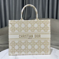 Dior Medium/Large Book Tote Bag Ricamo rattan oversize Bianco/Oro