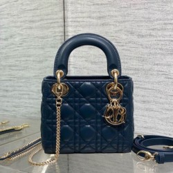 Borsa Dior Lady Dior Mini con catena Cannage Blu Navy