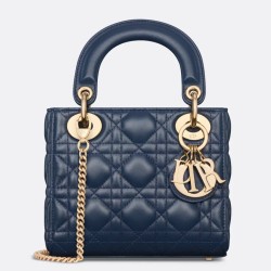 Borsa Dior Lady Dior Mini con catena Cannage Blu Navy