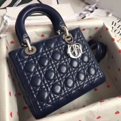 Dior Borsa Lady Dior Media Cannage Blu