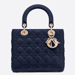 Dior Borsa Lady Dior Media Cannage Blu