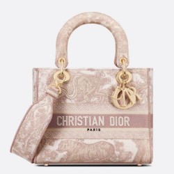 Dior Media Borsa Lady D-Lite Ricamo Toile de Jouy Rosa
