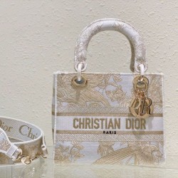 Dior Media Borsa Lady D-Lite Ricamo Jardin d'Hiver Oro