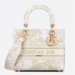 Dior Media Borsa Lady D-Lite Ricamo Jardin d'Hiver Oro