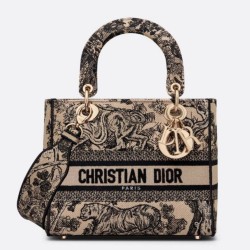 Dior Media Borsa Lady D-Lite Ricamo Toile de Jouy Marrone