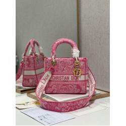 Dior Borsa Lady D-Lite Media Toile de Jouy Ricamo Rovescio Rosa Dior Borsa Lady D-Lite Media Toile de Jouy Ricamo Rovescio Rosa