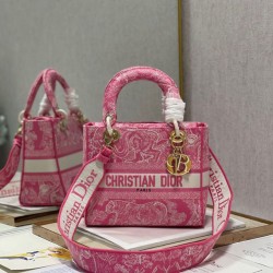 Dior Borsa Lady D-Lite Media Toile de Jouy Ricamo Rovescio Rosa