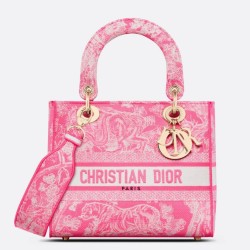Dior Borsa Lady D-Lite Media Toile de Jouy Ricamo Rovescio Rosa