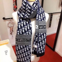 Dior CD Stola Oblique Lana e Cashmere Blu