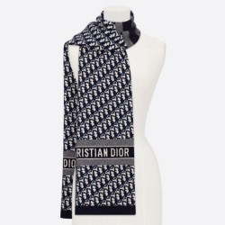 Dior CD Stola Oblique Lana e Cashmere Blu