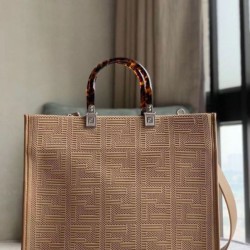 Borsa shopper media Sunshine Fendi Tessuto FF Beige