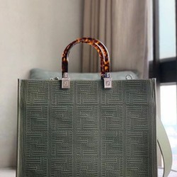 Borsa shopper media Sunshine Fendi Tessuto FF Verde