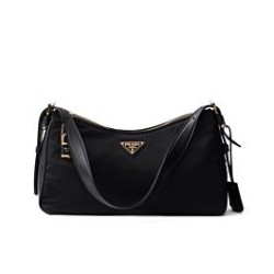 Borsa a tracolla grande Prada Aimee Re-Nylon con lucchetto 1BC232 Nero